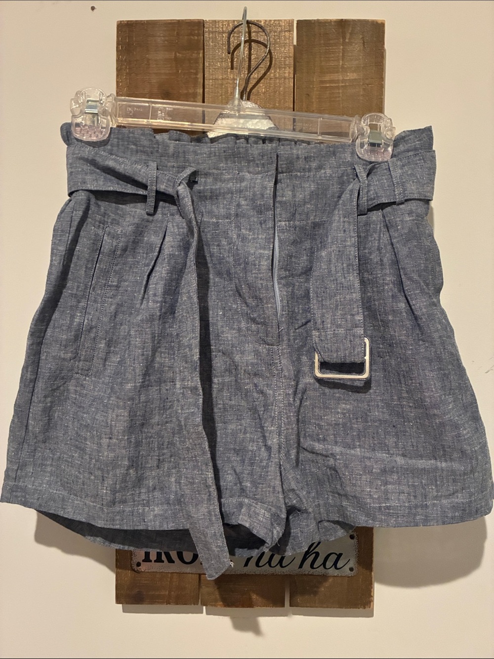 Heartloom Chambray Blue High-Waist Belted Paperbag Shorts